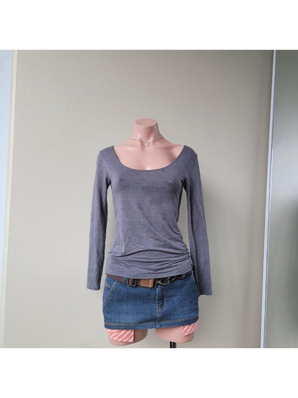 Heattech Soft Heather Grey Scoop Neck Slim Long Sleeve Top (One Size)